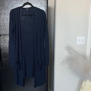 ANN TAYLOR Navy Open-Front Long Cardigan